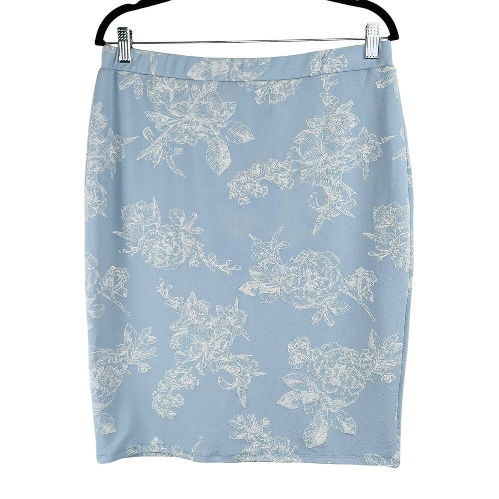 Material Girl Blue Floral Jacquard Midi Pencil Skirt Juniors XL Fits Womens M